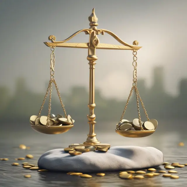 Image of a balance scale displaying Net Worth (gold coins) and Cash Flow (flowing river)