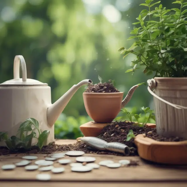A gardener nurtures tax reduction strategies, represented by seeds in the ground (retirement accounts) and a watering can full of tax-efficient investments.