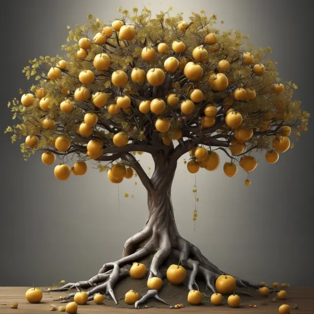 An image featuring a tree with golden apples representing wills, and roots extending as trusts and powers of attorney, signifying estate planning strategies