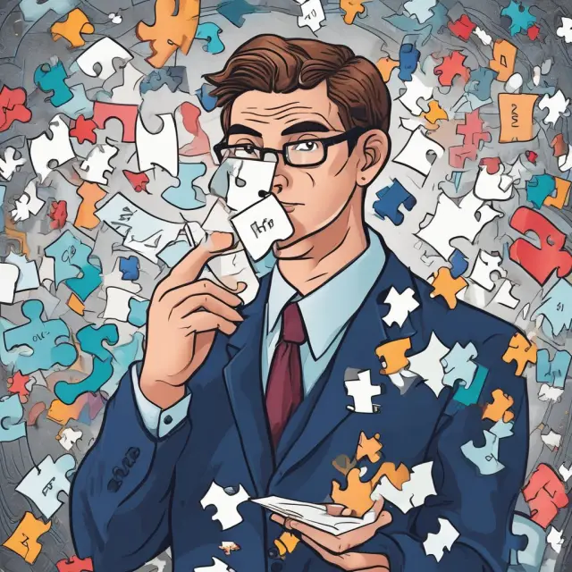A banker in suit holds a puzzle piece displaying XLF logo amidst other financial components, including an insurance policy and stocks, symbolizing banking, insurance, and investment industries.