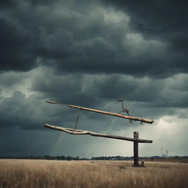 See-saw representing short-term and long-term interest rates with storm cloud illustrating government legislation