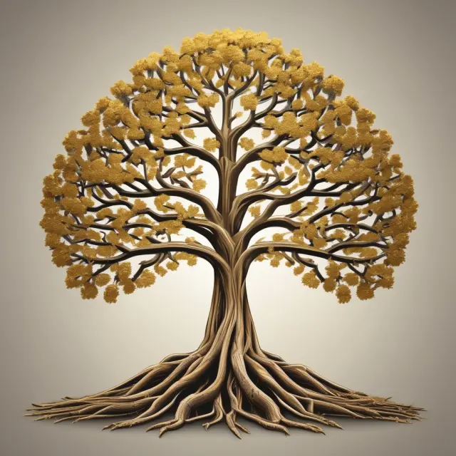 A strong financial sector represented by a flourishing tree with golden roots symbolizing economic growth and stability