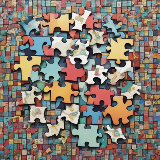 A vibrant image of various financial asset puzzle pieces coming together to form a complete mosaic. Keywords: financial assets, cash, stocks, bonds, money market instruments, derivatives.