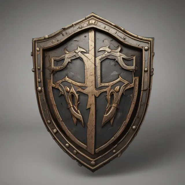 A shield consisting of a mix of stocks, bonds, and real estate defending a well-fortified castle symbolizing a secure investment portfolio.