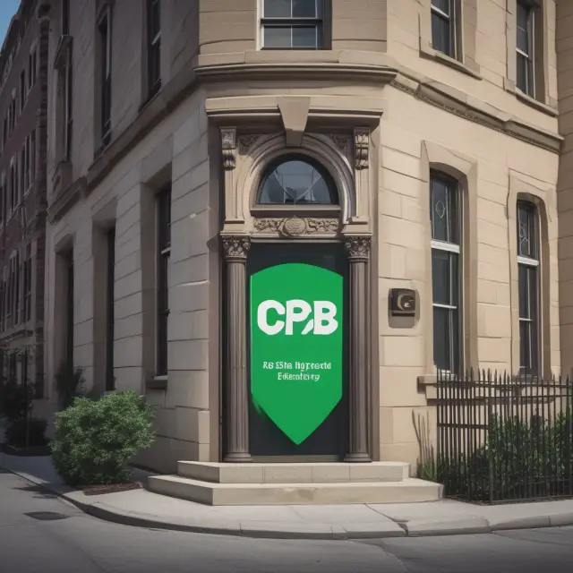 A shield-wielding CFPB defends consumers during a turbulent financial storm, symbolizing protection from predatory practices