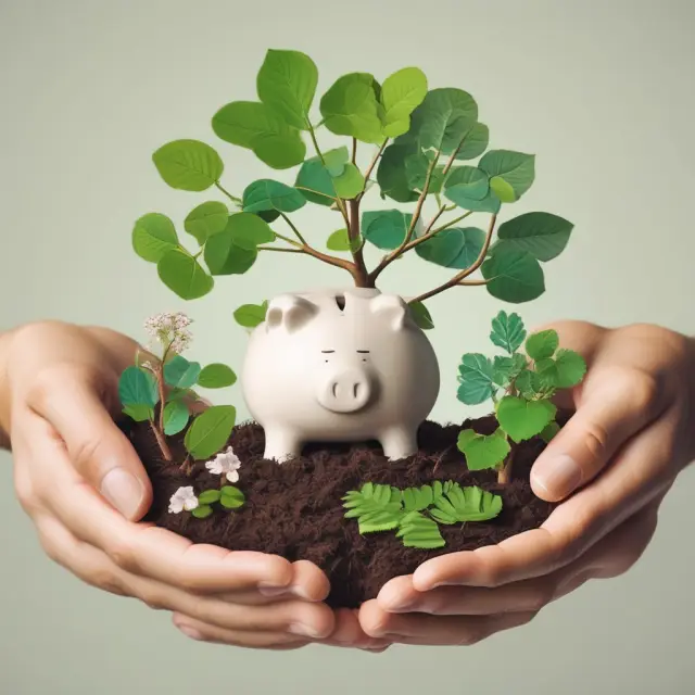 A lush garden symbolizing mutual funds, with various flowers (stocks, bonds) representing diversified investments cared for by a gardener (professional manager).