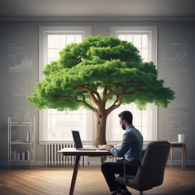 Analyst creates a simple sales growth financial model, visualized as a tree representing business expansion