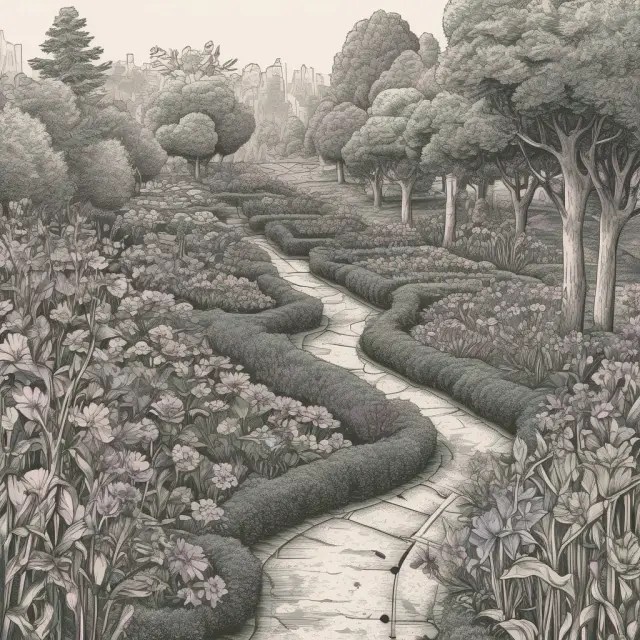 A lush garden symbolizing financial models: DCF model blooms with future cash flows, sensitivity analysis prunes uncertainty, and in-depth appraisal unearths hidden potential.