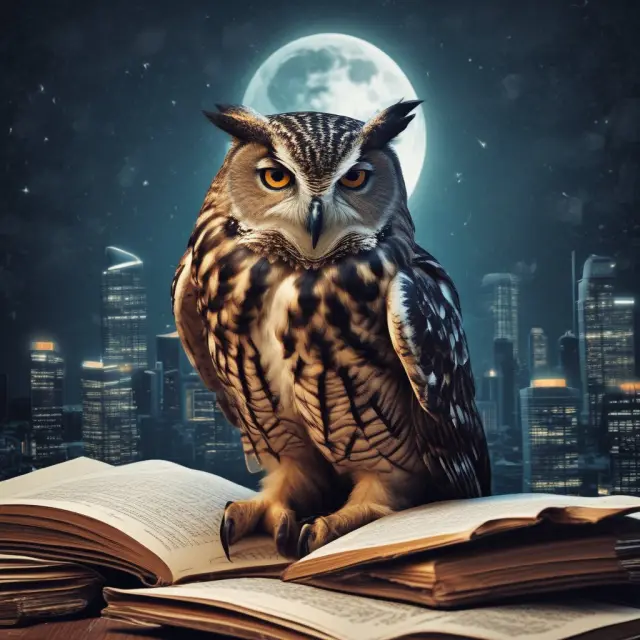 Wise owl examining financial statements and market trends at night to ensure sound investment decisions for institutional investors.