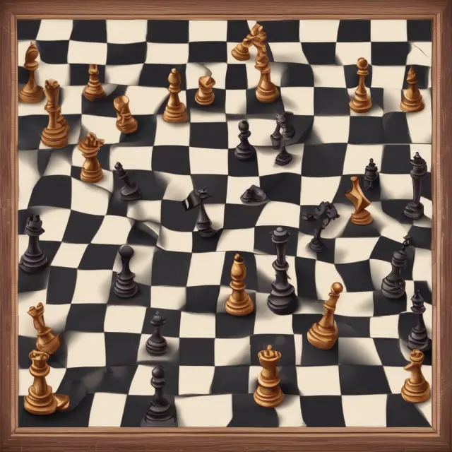An executive sits at a chessboard, managing various company pieces symbolizing employees and resources. Corporate governance, represented by a referee, stands guard to ensure fair play.