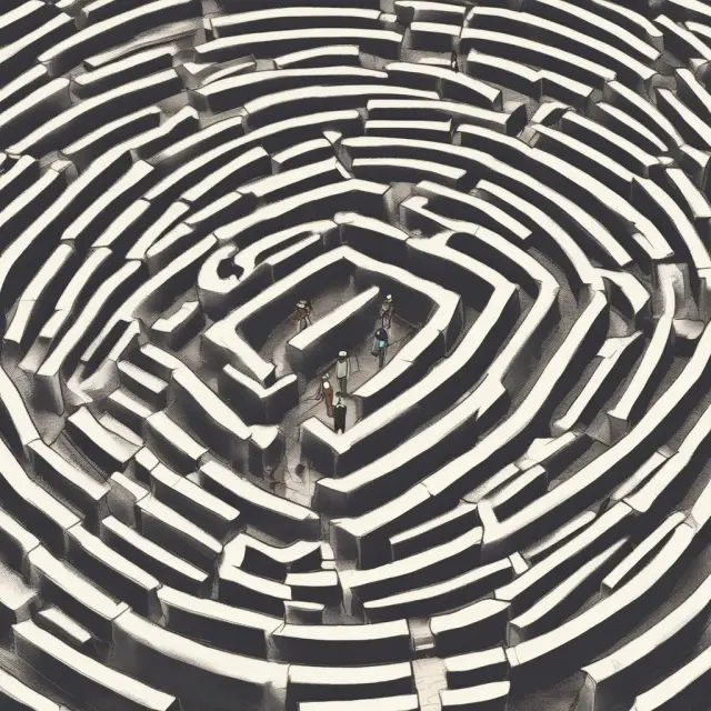 An institutional investor examines financial statements and a Form 10-K while navigating a maze to find insights on financial performance