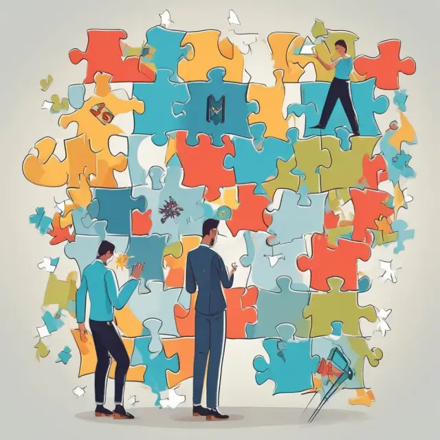 A financial planner directs a sea of interlocking puzzle pieces, symbolizing different life stages and financial objectives, toward their respective goals