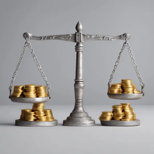 Gold coins symbolizing equity financing and silver coins illustrating debt financing on a balance scale
