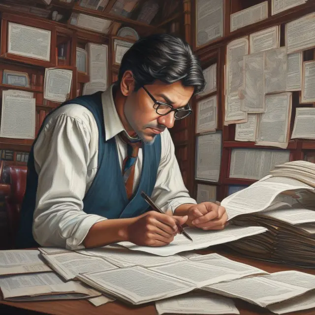 A dedicated scholar meticulously studies complex FINRA reports to make informed investment choices.