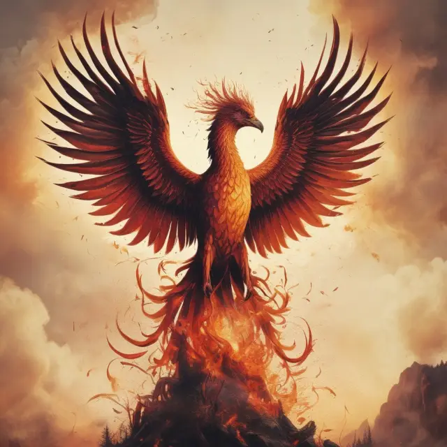 A mythical phoenix rising from flames, illustrating fire insurance