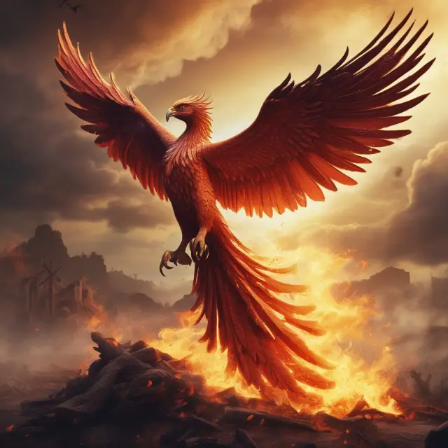 Phoenix rising from ashes, emphasizing fire insurance