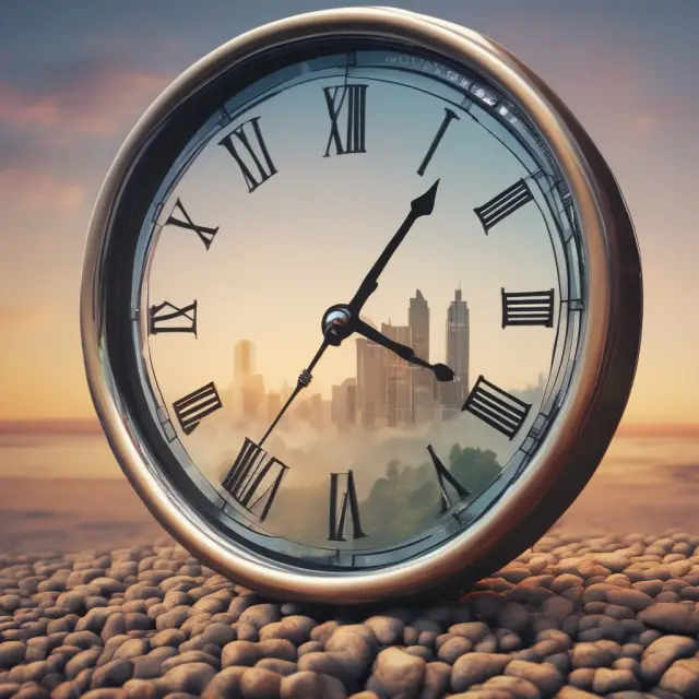 A clock with its hands moving swiftly towards a balanced scale, representing the importance of timely and precise first notice of loss reporting in insurance