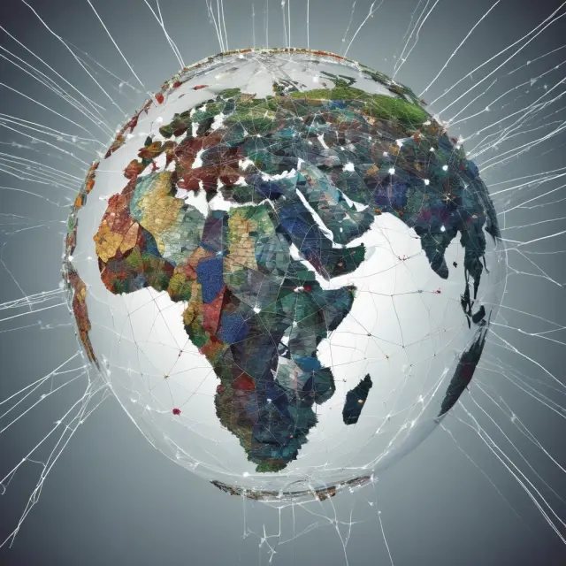 A globe connected by intricate strings representing various economic networks, signifying a more comprehensive and nuanced approach to international economics.