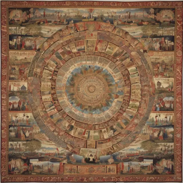 Tapestry depicting democracy, capitalism, high living standards, and robust infrastructure symbolizing first world nations.