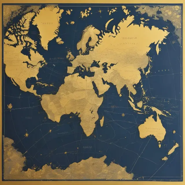 Map displaying first world nations as a golden constellation signifying economic development and stability