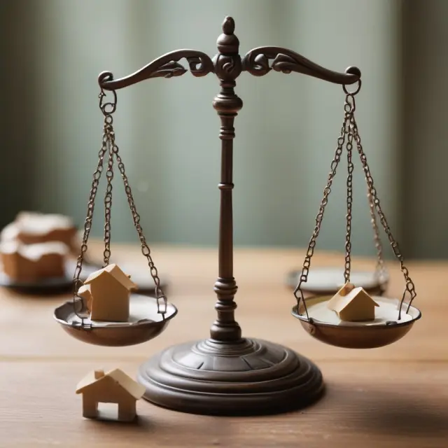 A homeowner holding a scale with credit scores and debt-to-income ratio on one side, and mortgage loan types on the other, considering requirements.