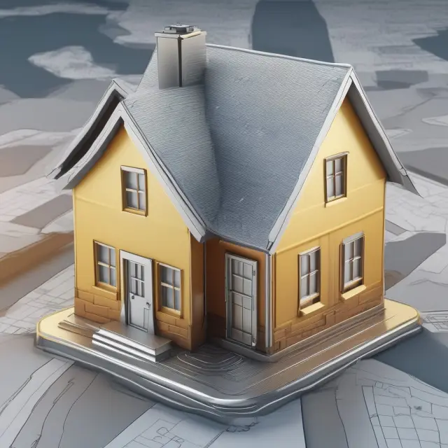 An illustration of a prioritized golden first mortgage surrounded by smaller silver second mortgages on a home layout
