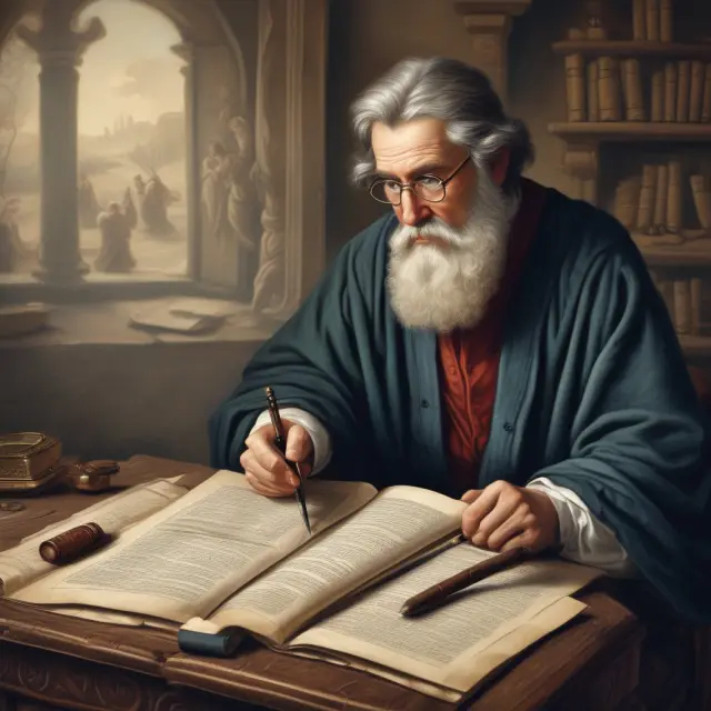 Historian studying scrolls, highlighting the impact of fiscal multipliers on monetary and fiscal policy throughout history.