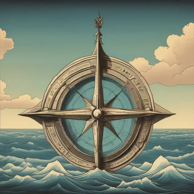 A compass with the likeness of John Maynard Keynes navigating the treacherous seas of fiscal policy.