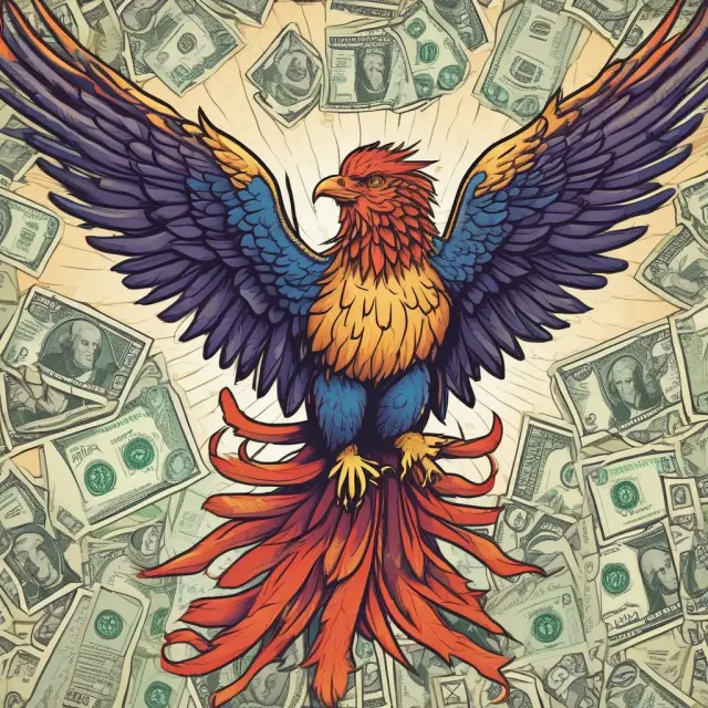 A phoenix rising from the ashes, symbolizing government