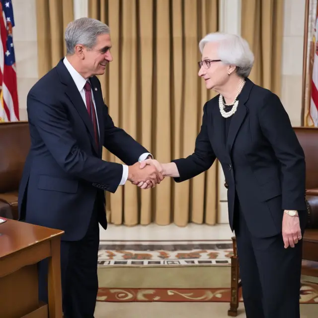 Image of two figures representing the Federal Reserve Chair and a fiscal policymaker shaking hands, illustrating their important collaboration in stabilizing the economy