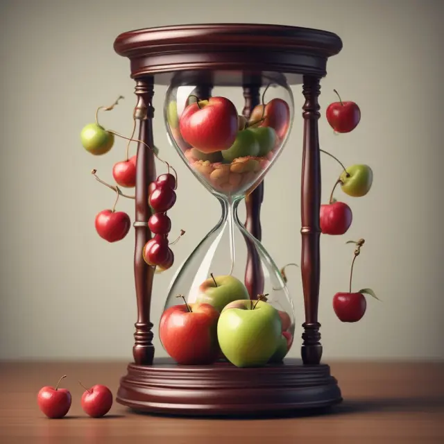 Apple symbols falling into a custom hourglass representing various fiscal year options