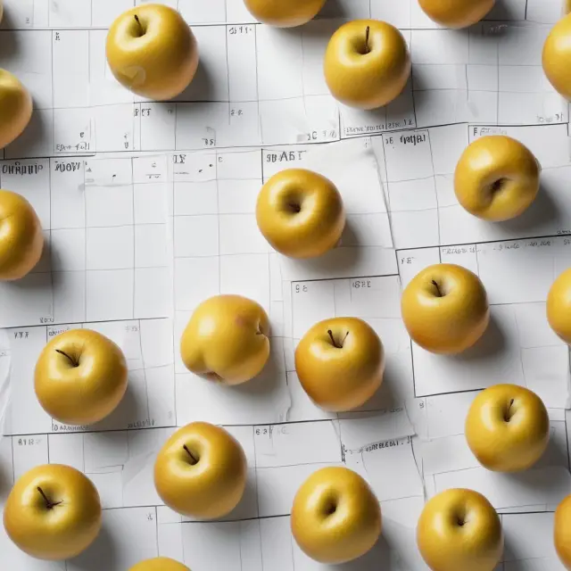 An image of a calendar with golden apples representing fiscal years and a spreadsheet for financial reporting