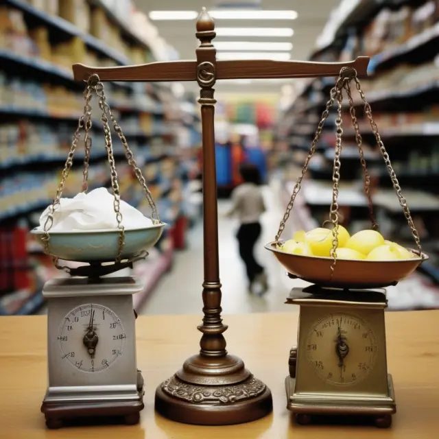 Two retailers symbolizing different fiscal years (Dec. 31 and Jan. 31), each with their unique scale representing sales and profits
