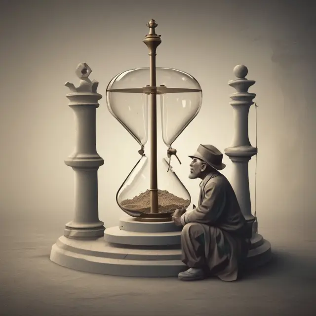 A beneficiary ponders her options, with an hourglass representing the five-year rule for inherited traditional IRA distributions.