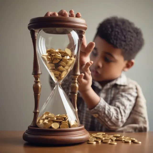 An heir examines an inherited Roth IRA as a golden hourglass fills, illustrating the five-year rule for tax-free distributions.