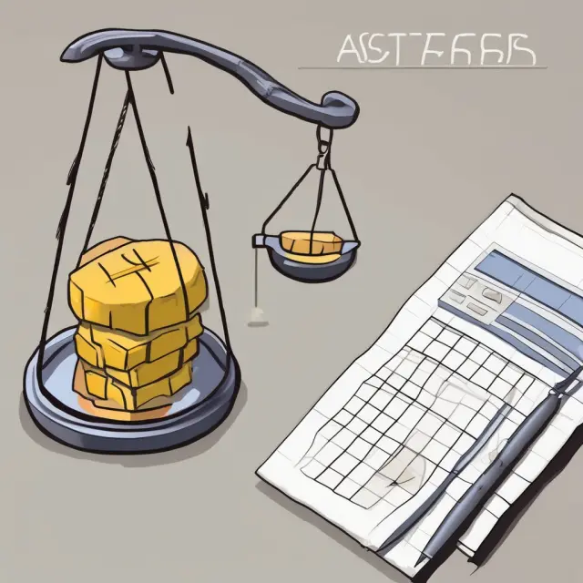 A balance scales tips towards net sales (left side), while the other side holds an average of beginning and ending fixed assets, demonstrating Fixed Asset Turnover Ratio calculation