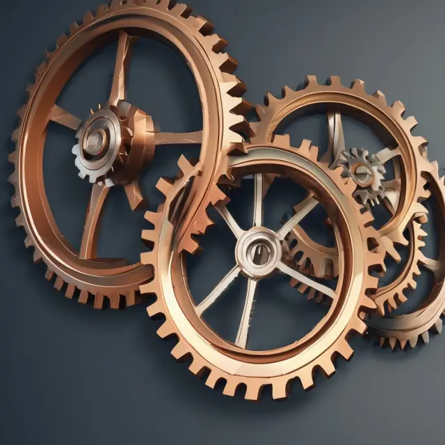 Gears symbolizing Industry Benchmarks and Company FAT Ratios turning at different speeds, emphasizing the importance of comparison.