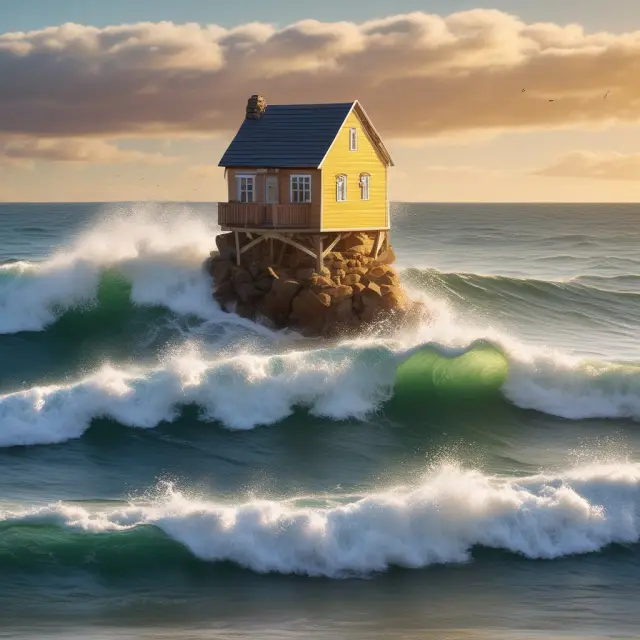A stable rock illustrates fixed-rate mortgages while a dancing wave represents adjustable-rate mortgages, emphasizing their differences and flexibility.