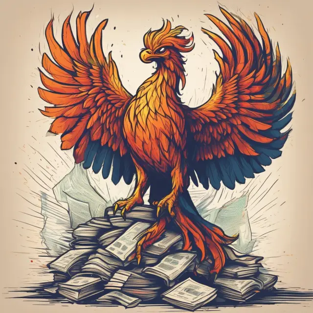 An image of a Phoenix rising from accounting documents, representing the value and transformation brought by fixed assets in finance.