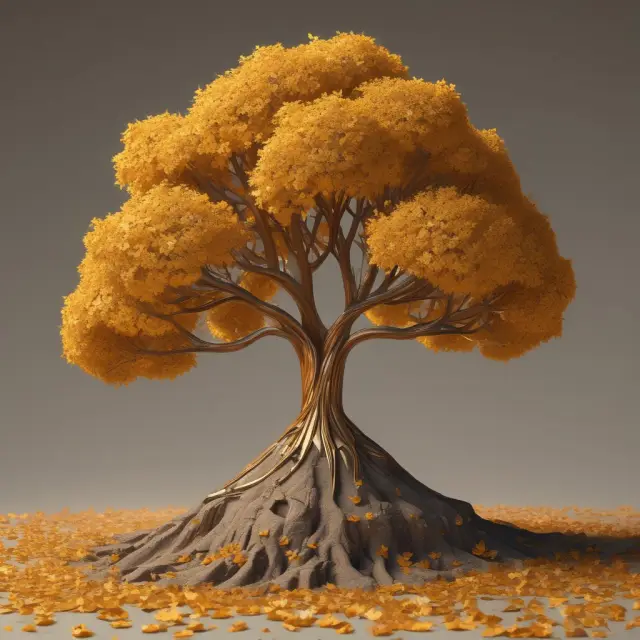 Clockwork tree shedding golden leaves to illustrate the process of depreciation in Fixed Asset Accounting.