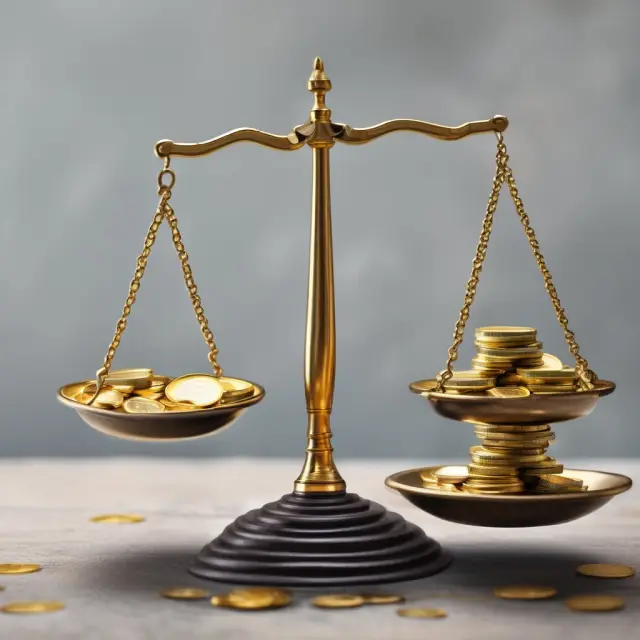 Golden coins symbolizing fixed assets tipping a balance scale to emphasize their significance in financial statements for investors.