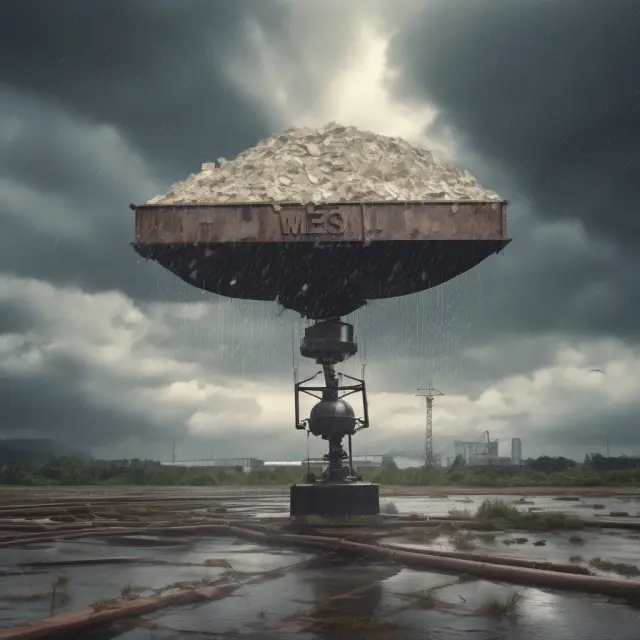 A large set of scales tips towards a factory, symbolizing economies of scale and lower per-unit costs. Cost savings rain down from the tipping scales.