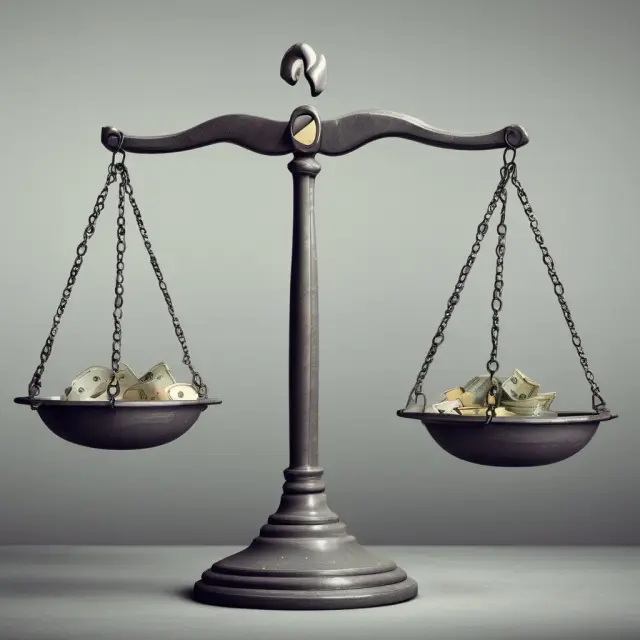A balance atop a see-saw, one side representing a fixed exchange rate, the other dynamic market; both in harmony.