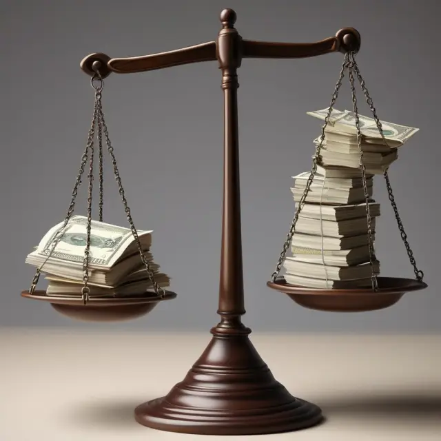 Two balance scales weighing heavy fines against colluding corporations for price-fixing violations