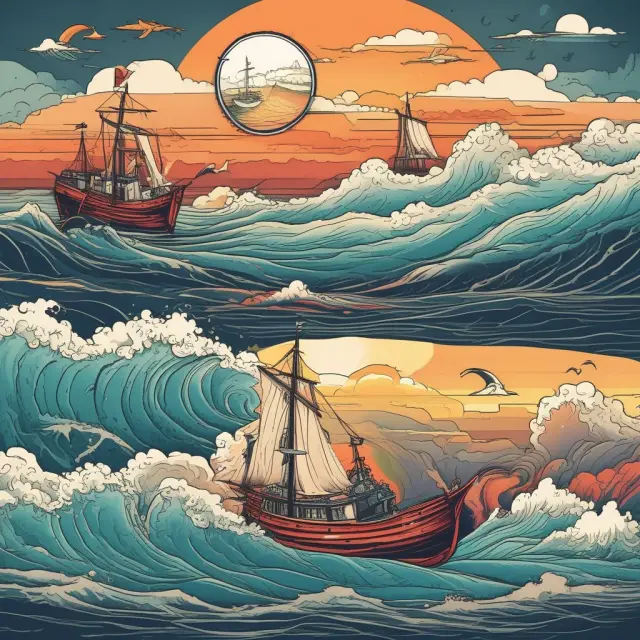 An investor holding a kaleidoscope observes calm, flat markets, stormy bearish markets, and sunrise bullish markets.