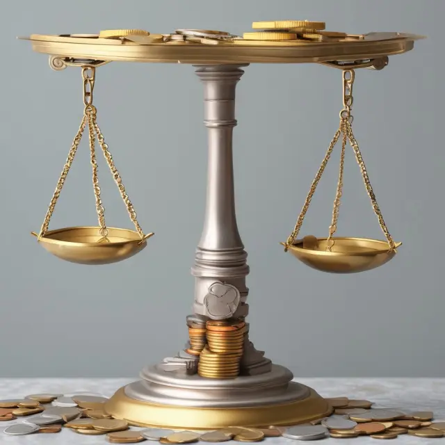 A balanced scale with coins symbolizing flat tax contrasted by a towering mountain of gold and silver representing income taxes, illustrating their comparison.