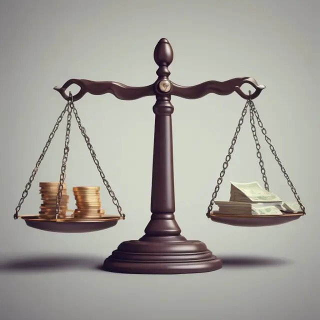 Two sets of scales balanced on a seesaw. One side represents a flat tax system, while the other symbolizes a progressive tax system.