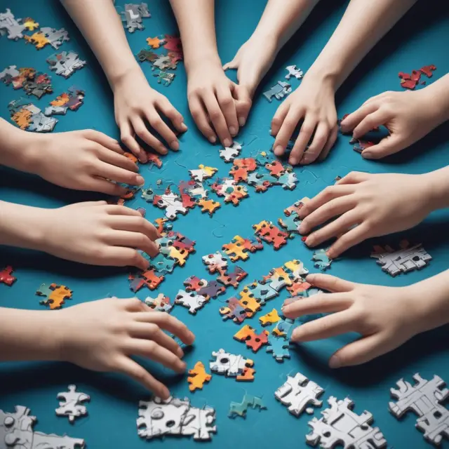 A collage of robotic hands assembling various jigsaw puzzle pieces, representing the customization and adaptability of FMS in make-to-order strategies