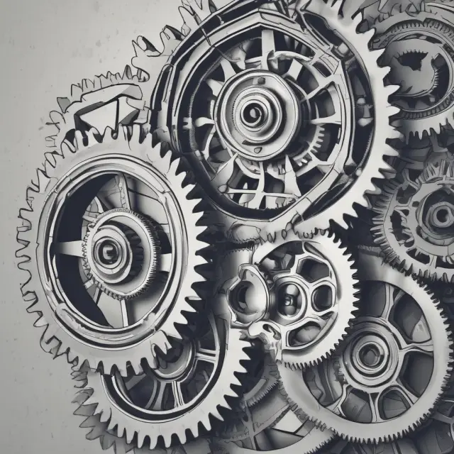 Two interlocking gears represent FMS (flexibility and adaptability) and traditional manufacturing systems (efficiency, cost, and standardization).