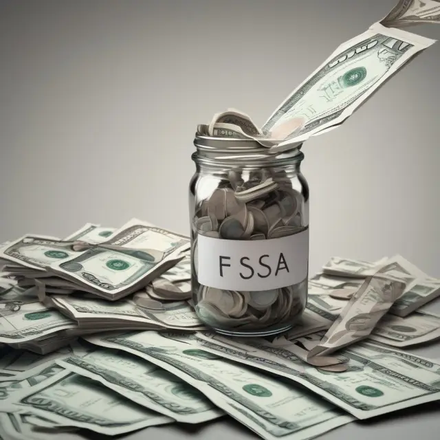 A person pouring healthcare expenses into an overflowing Flexible Spending Account, symbolizing contribution limits and tax savings